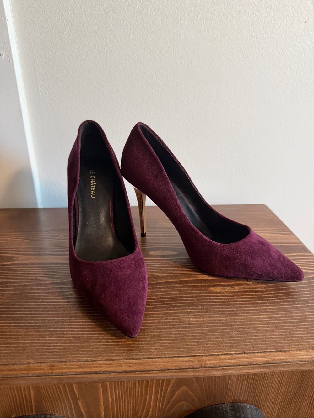 Le Chateau Burgundy Suede Pointed Toe Stiletto Heels